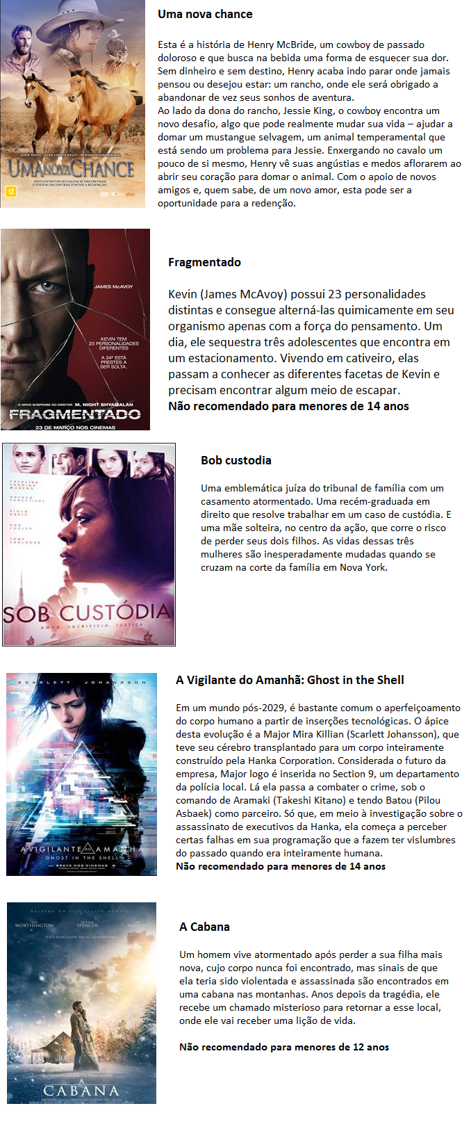 Novos filmes